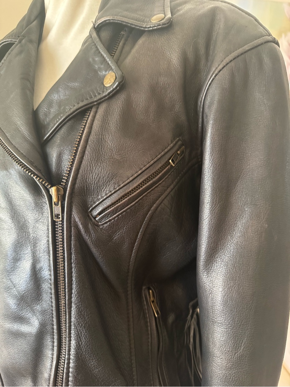 LG Leather Gear Asymmetrical Black Lined Motorcycle Jacket Size L - Picture 5 of 16